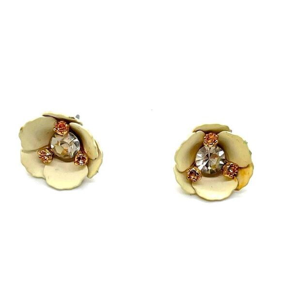 Flower Stud Earrings laminated with Crystal and Rhinestone - Picture 1 of 4